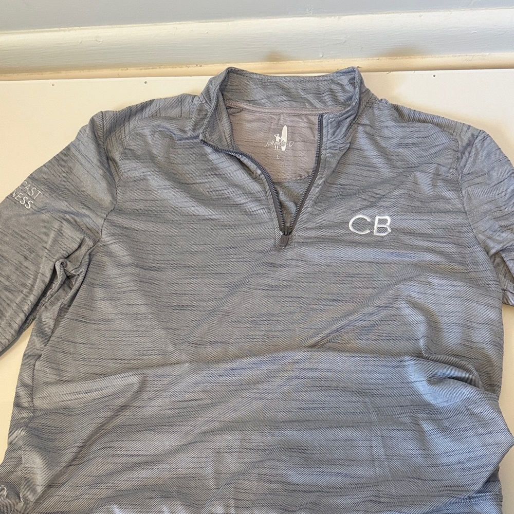 Johnnie-O men's quarter-zip pullover in gray heather with embroidery